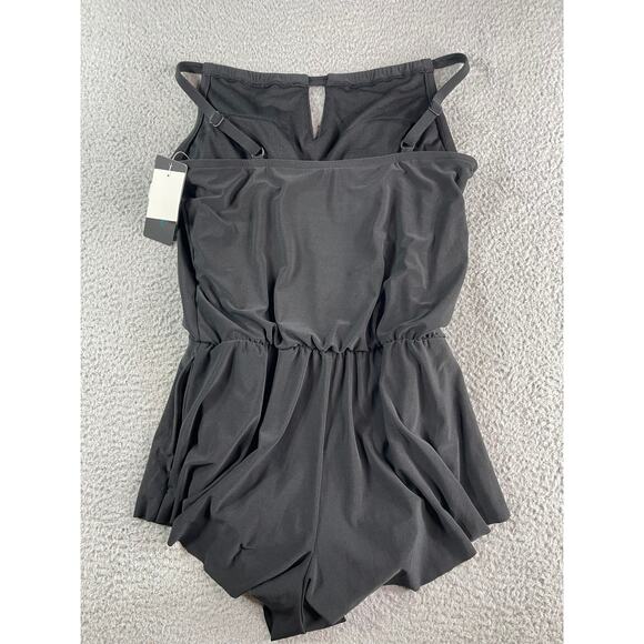 Aqua Green One Piece Swimsuit Womens Small Black Padded Romper Full Coverage NWT - Picture 6 of 9